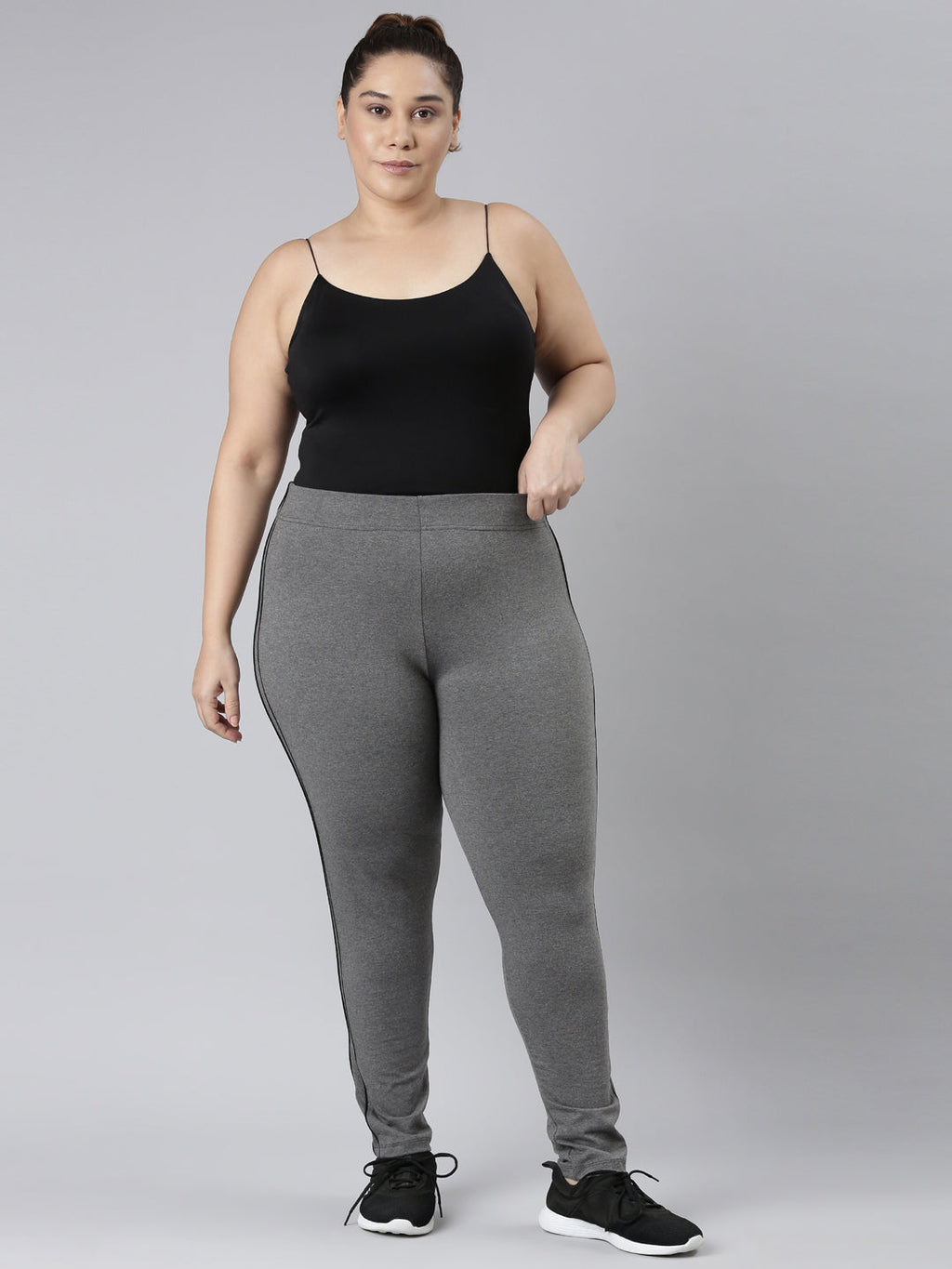 Antra Melanges Cotton Stretch Side Stripes Active Leggings