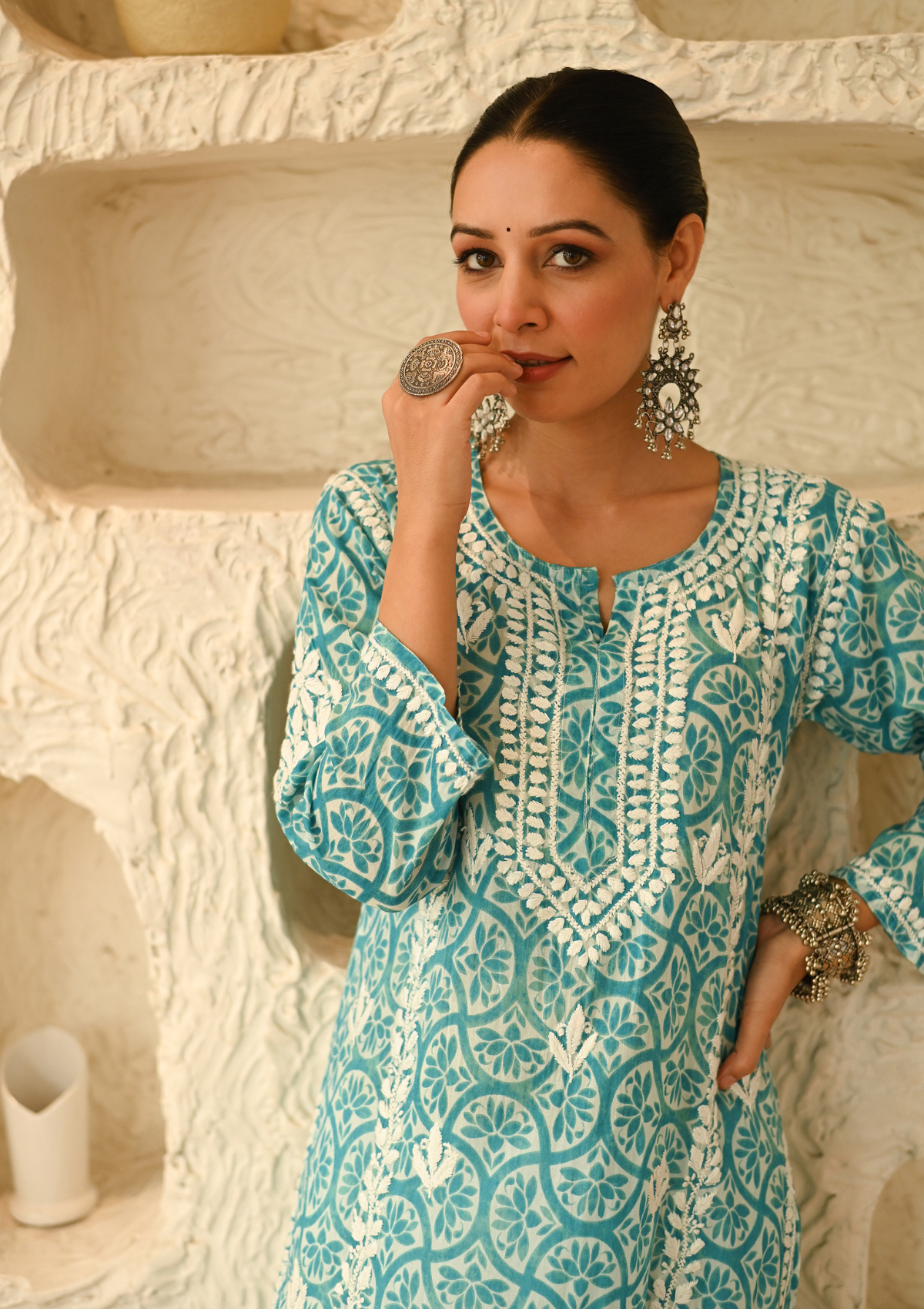 Aidah Chikankari Printed Mulmul Straight Kurta