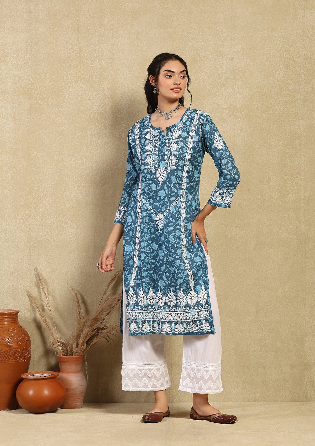 Ambar Chikankari Mulmul Straight Kurta
