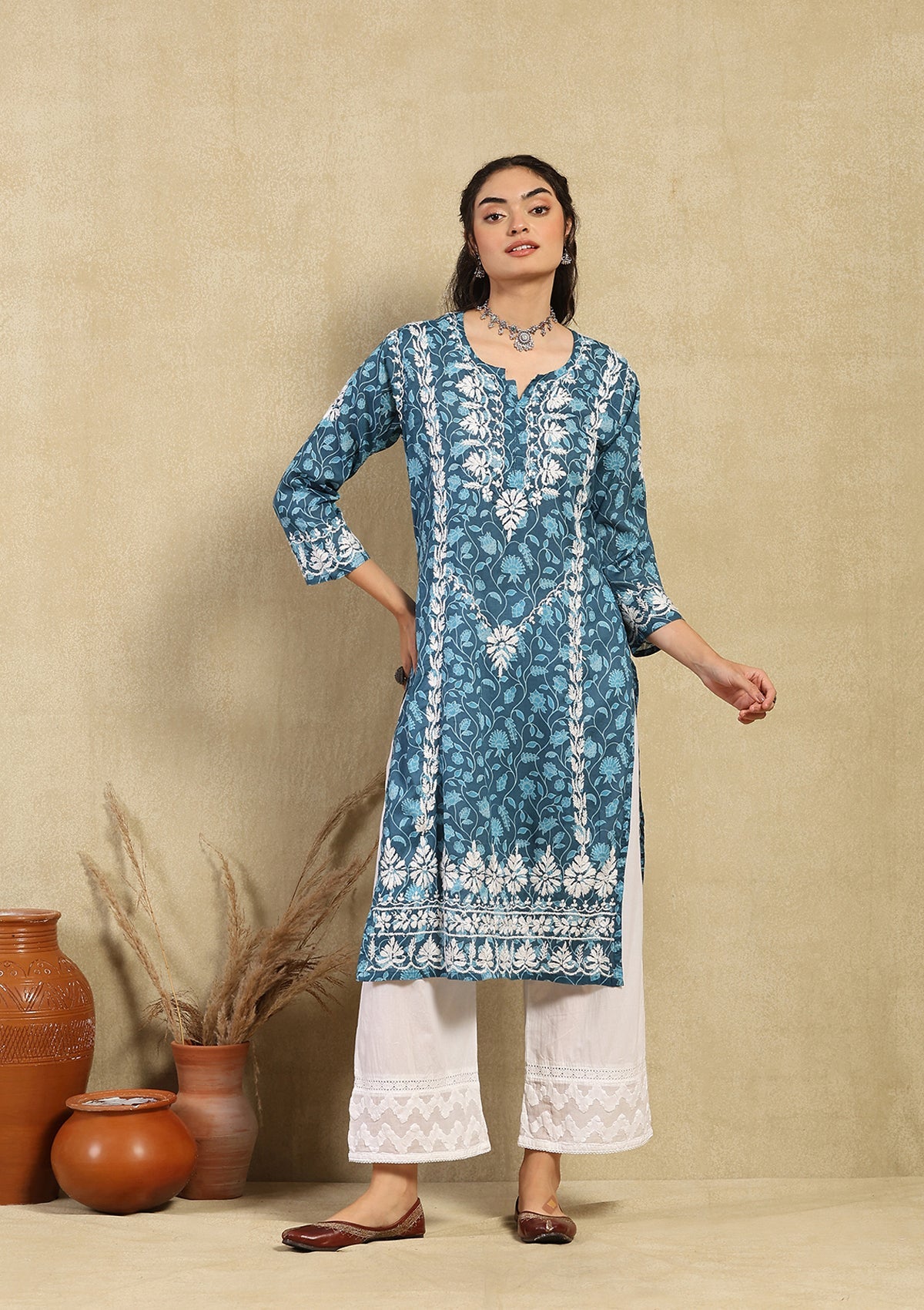 Ambar Chikankari Mulmul Straight Kurta