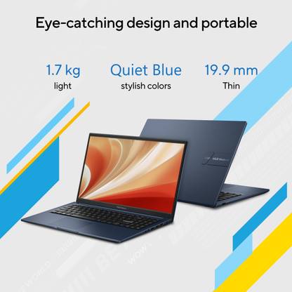 ASUS Vivobook 15, with Backlit Keyboard, Intel Core i3 12th Gen 1215U - (8 GB/512 GB SSD/Windows 11 Home) X1504ZA-NJ321WS Thin and Light Laptop (15.6 Inch, Quiet Blue, With MS Office)