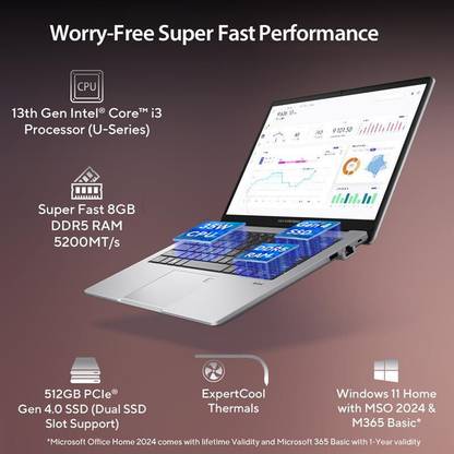 ASUS Expertbook P1 Intel Core i3 13th Gen 1315U - (16 GB/512 GB SSD/Windows 11 Home) P1403CVA-S60938WS Thin and Light Laptop