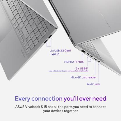 ASUS Vivobook S15 OLED Powered Copilot + PC, AI PC, Full Metal Body, Snapdragon X Elite - (16 GB/1 TB SSD/Windows 11 Home) S5507QAD-MA751WS Thin and Light Laptop