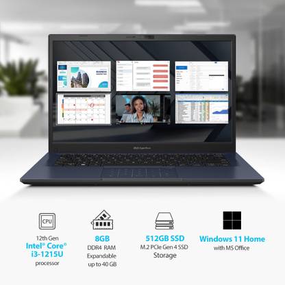 ASUS ExpertBook B14 Intel Core i3 12th Gen 1215U - (8 GB/512 GB SSD/Windows 11 Home) B1402CBA-NK1494WS Thin and Light Laptop  (14 Inch, Star Black, 1.49 Kg, With MS Office)